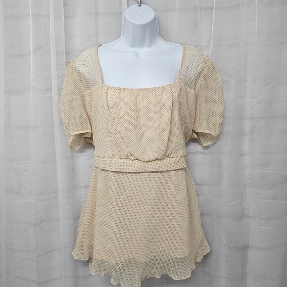 Vintage Lane Bryant Blouse Y2K Polka Dot Chiffon Metallic Sheer Cream Pink 18/20 - Picture 9 of 9